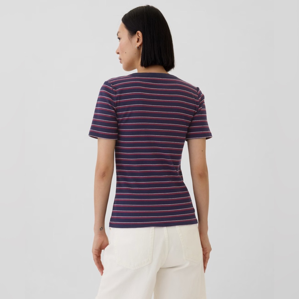 🆕 GAP Women’s Rib Ribbed Scoop Neck Short Sleeve T-Shirt Red White Blue XLarge - Picture 2 of 11